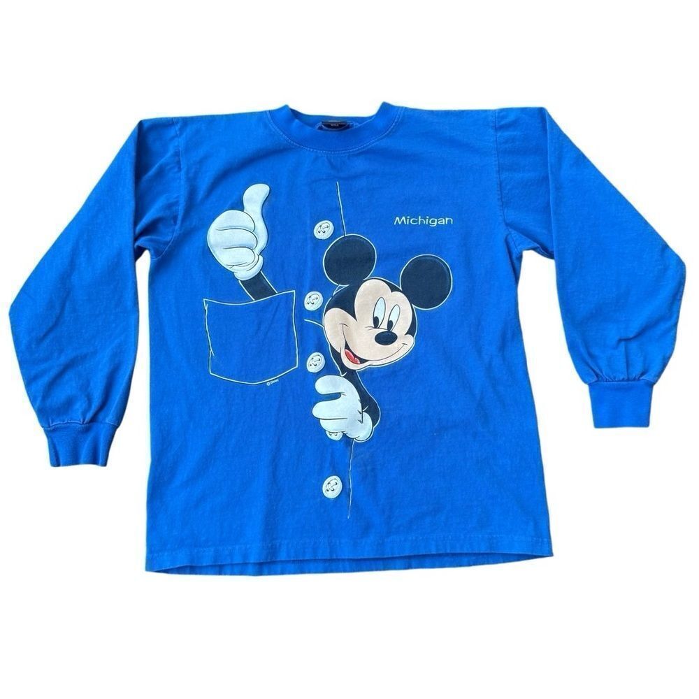 Mickey Disney Michigan Shirt Long Sleeve Tee Sherry's Best Vintage Medium Blue